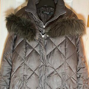 Lauren Ralph Lauren Women's Faux Fur Trim Hooded Down Puffer Coat Size Small